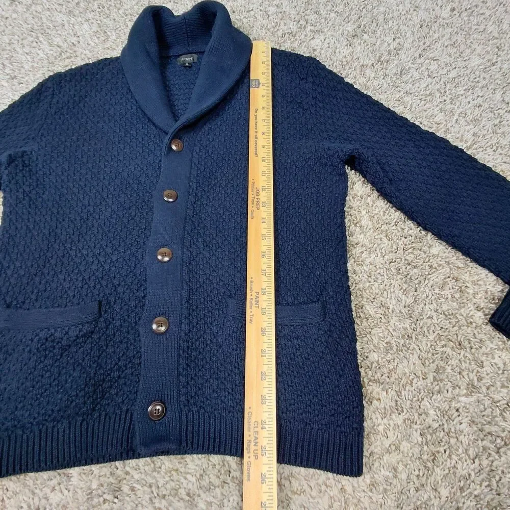 J. Crew Classic Shawl Collar Chunky Knit Cardigan Sweater Mens Small Navy Cotton